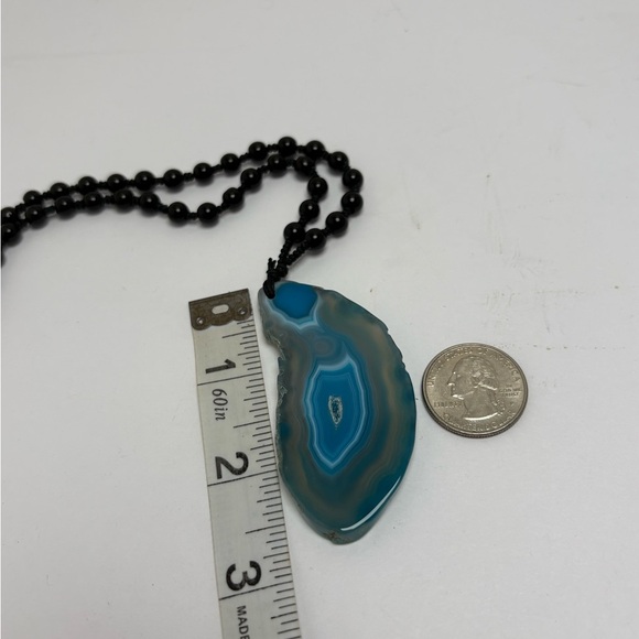 Elegant Blue Stone Pendant and Black Bead Necklace - Picture 4 of 6